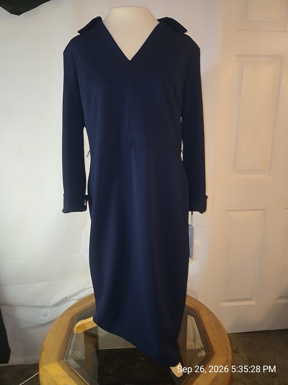 Calvin Klein Navy V-Neck Long Sleeve Dress